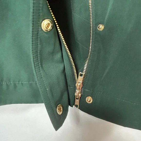 LOFT Dark Green Hooded Jacket with Gold Accents - Picture 8 of 12